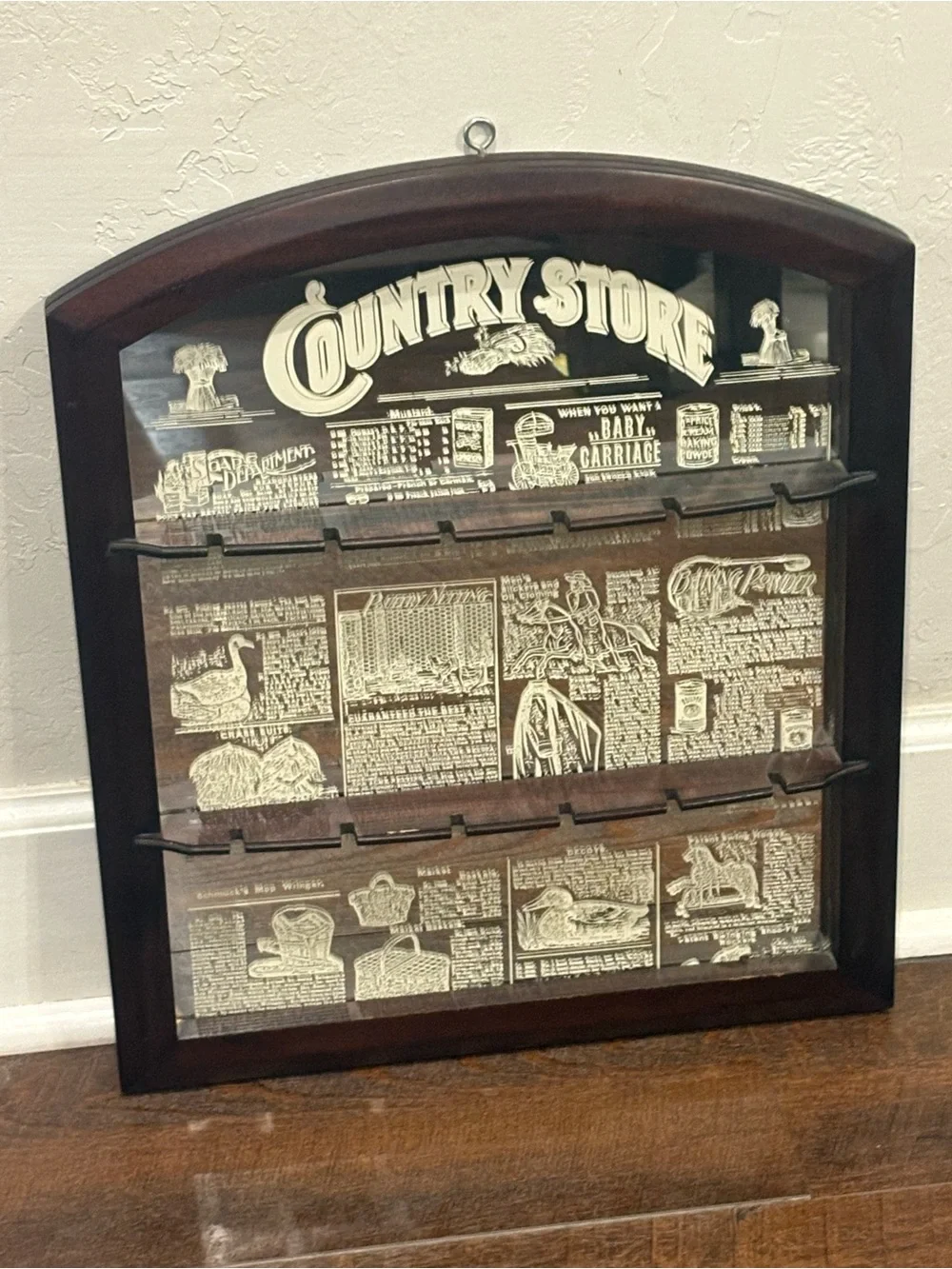 Vintage Franklin Mint Country Store Mirrored Spoon Rack Wall Display Wood Frame